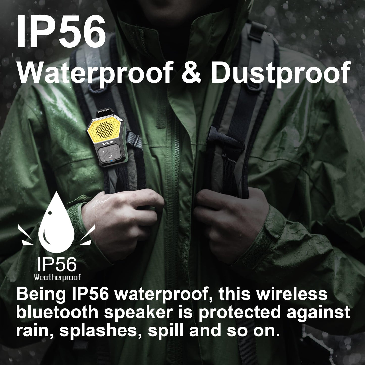 DexScout Wearable Bluetooth Speaker, Portable Wireless Clip-on Mini Water-Resistant Speaker, 12H Playtime, Built-in Mics for Hands-Free, Small
