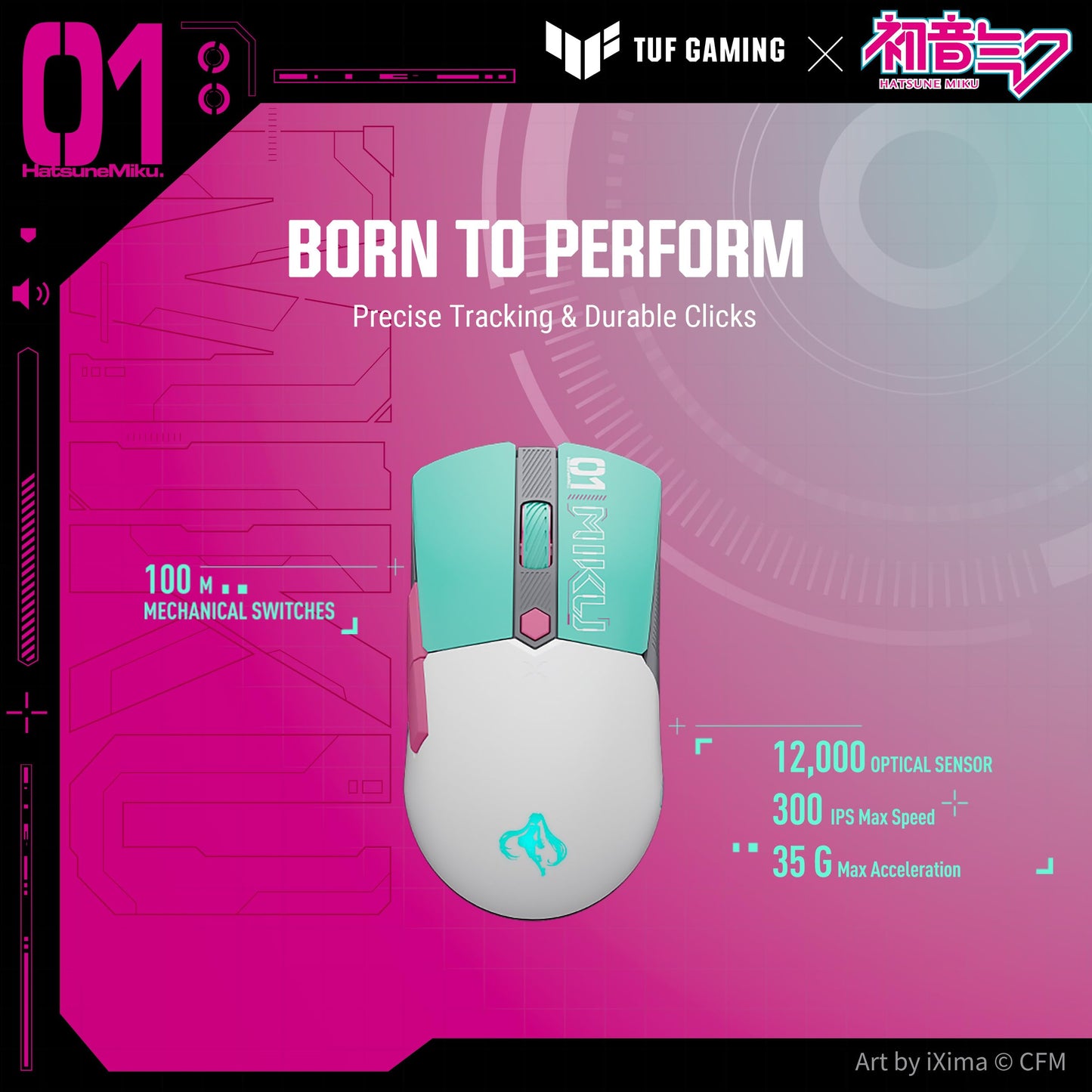 ASUS TUF Gaming Hatsune Miku Edition Mini Wireless Mouse - Right-Handed, 65g Lightweight, Compact, Tri-Mode Connectivity, 12K DPI, up to 134Hr