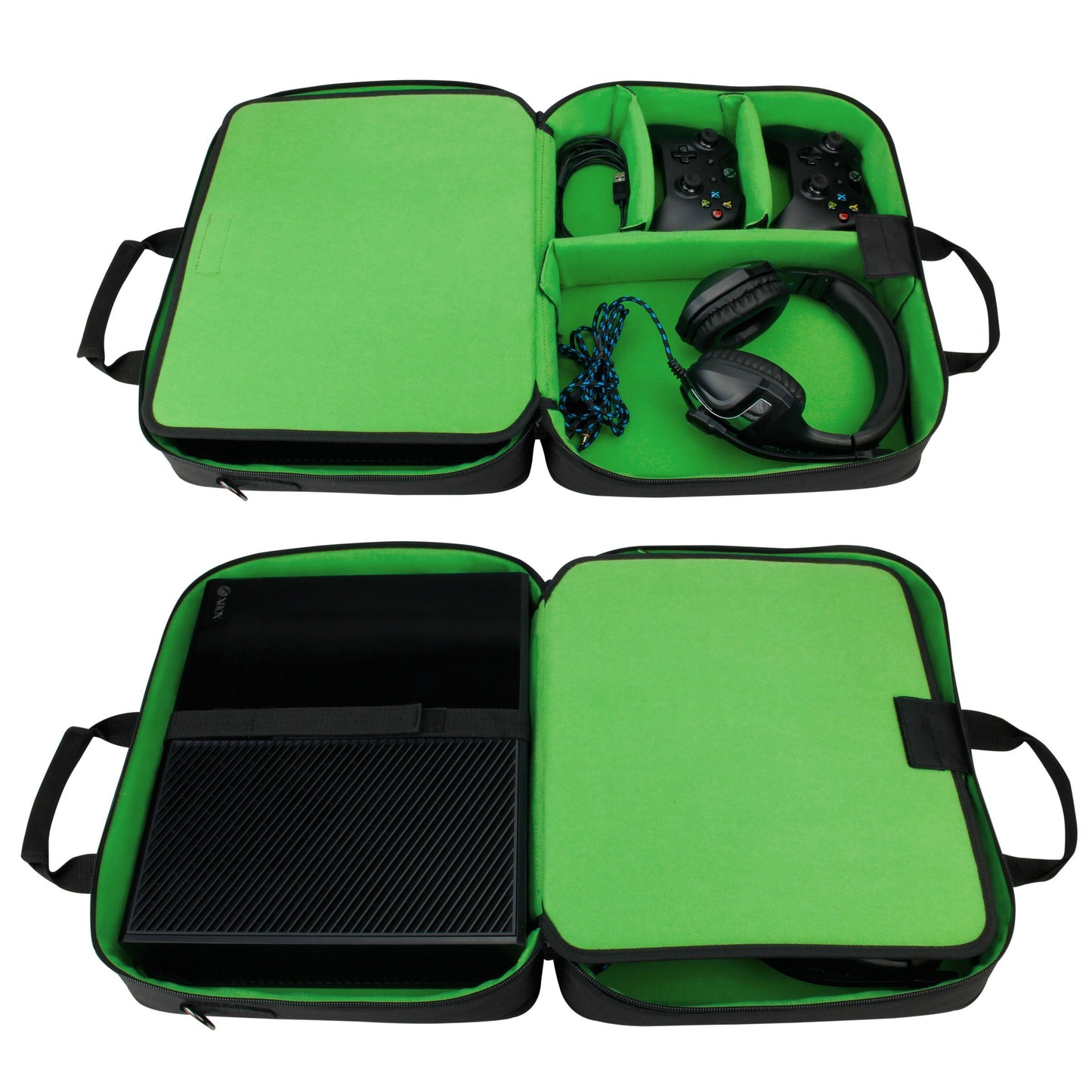 USA Gear Console Carrying Case Fits Xbox One, Series S, Xbox 360 - Travel Case with Water Resistant Exterior, Customizable Accessory Storage
