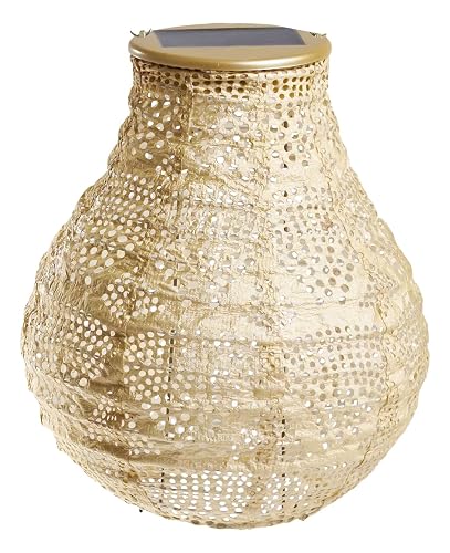 Allsop Soji Stella Bulb Solar Lantern, 8" LED Outdoor Light, Handmade with Weather-Resistant UV Treated Fabric, Stainless Steel Hardware, Auto Sensor