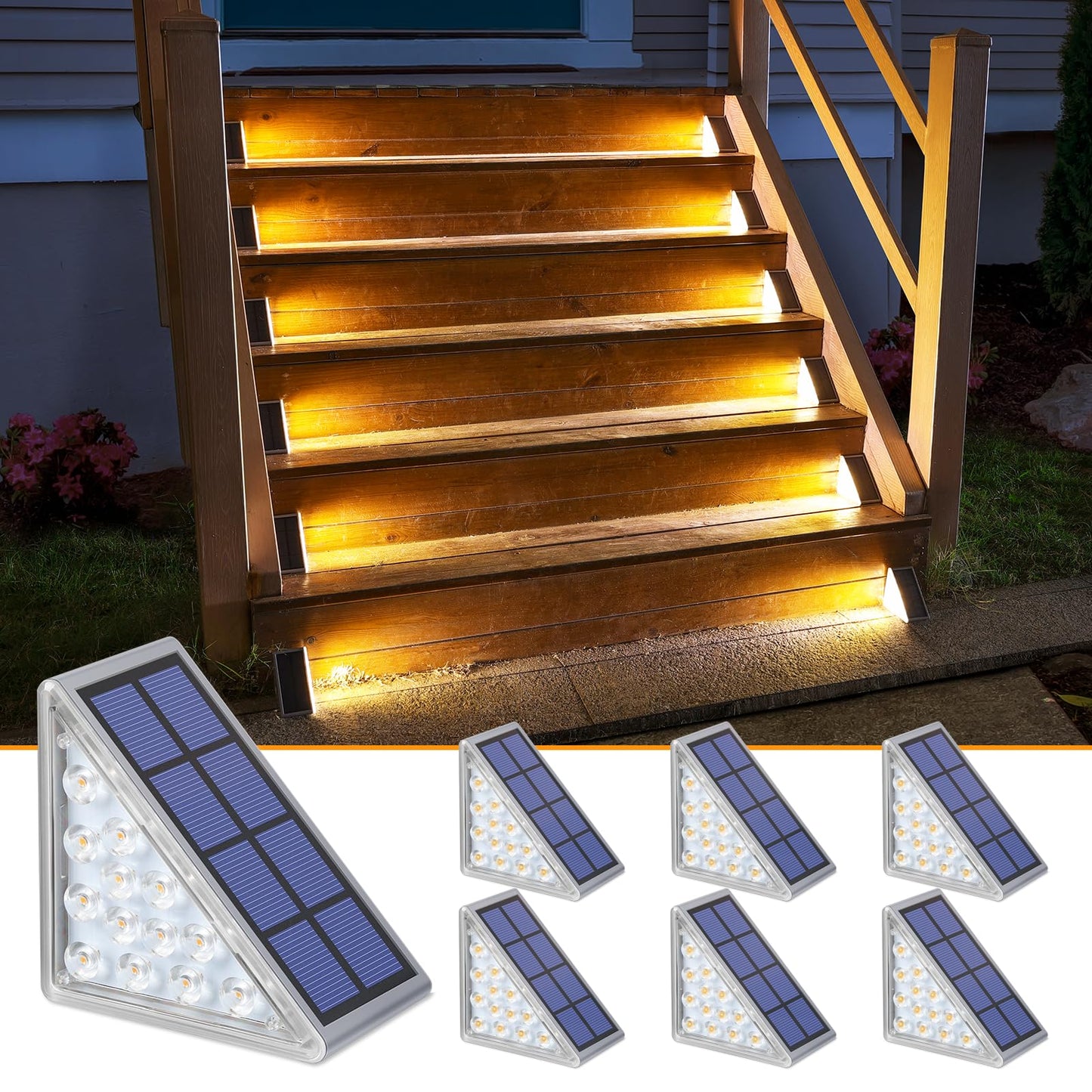 NIORSUN Solar Step Lights,6 Pack Warm White Solar Stair Lights Outdoor Waterproof IP67 Auto On Off,Solar Lights for Steps,Stair,Patio,Yard,Porch,Front