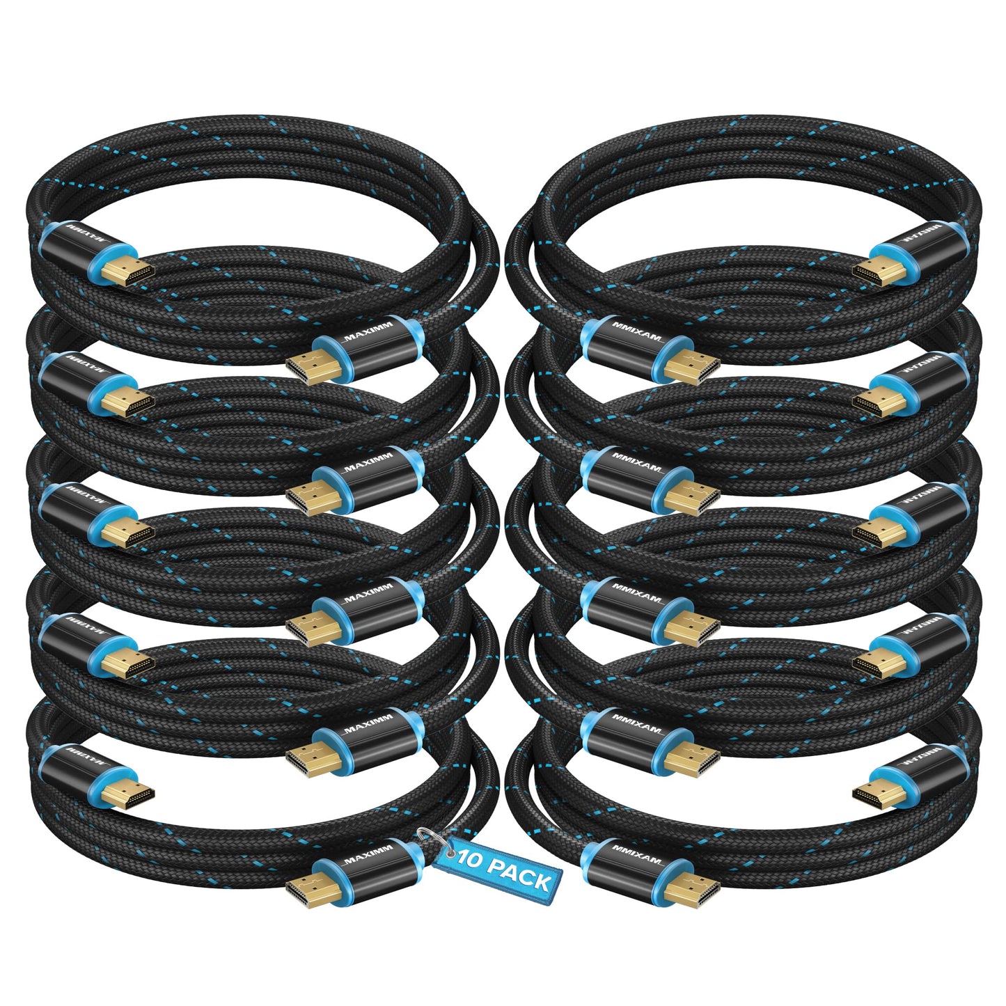 HDMI Cable 4K Ultra HD 4 Foot (10 Pack) Nylon Braided HDMI 2.0 Cable, High Speed 18Gbps 4K60Hz HDR, 3D, 2160p, 1080p, HDCP 2.2, ARC, HDMI Cables