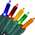Sunnydaze 70-LED Outdoor Christmas Lights - Indoor or Outdoor String Lights - 23-Foot Lighted Length - M6 Smooth Style Bulbs - Multi
