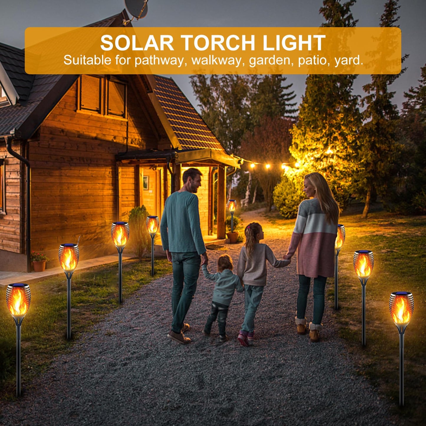 Awethone Large Solar Torch Light with Flickering Flame, 6 Pack Upgraded Outdoor Decorative Solar Tiki Torches - Super Bright LED Landscape Lighting