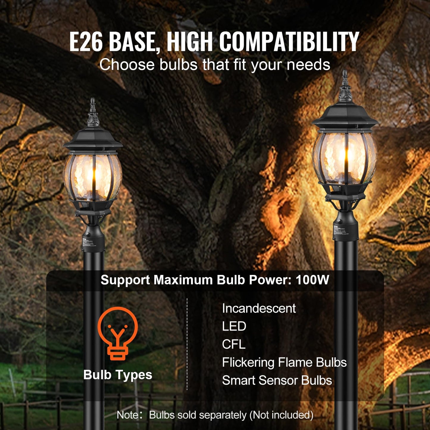 VEVOR 2 Pack Outdoor Post Light, Dusk to Dawn 22.64'' Large Size, Waterproof Lamp Post Lights Fixtures with 5.5 in Pier Mount Base Glass Shade