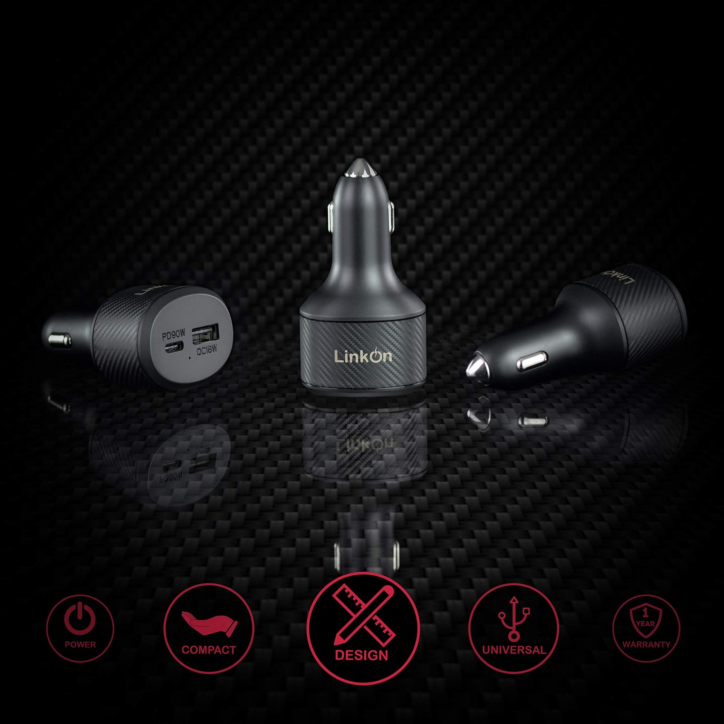 LinkOn 112W USB C Car Charger PD 3.0 (90W) PPS + USB A QC 3.0 (18W) - Fast Dual Port Car Adapter Compatible with MacBook, Dell, HP, iPad, iPhone