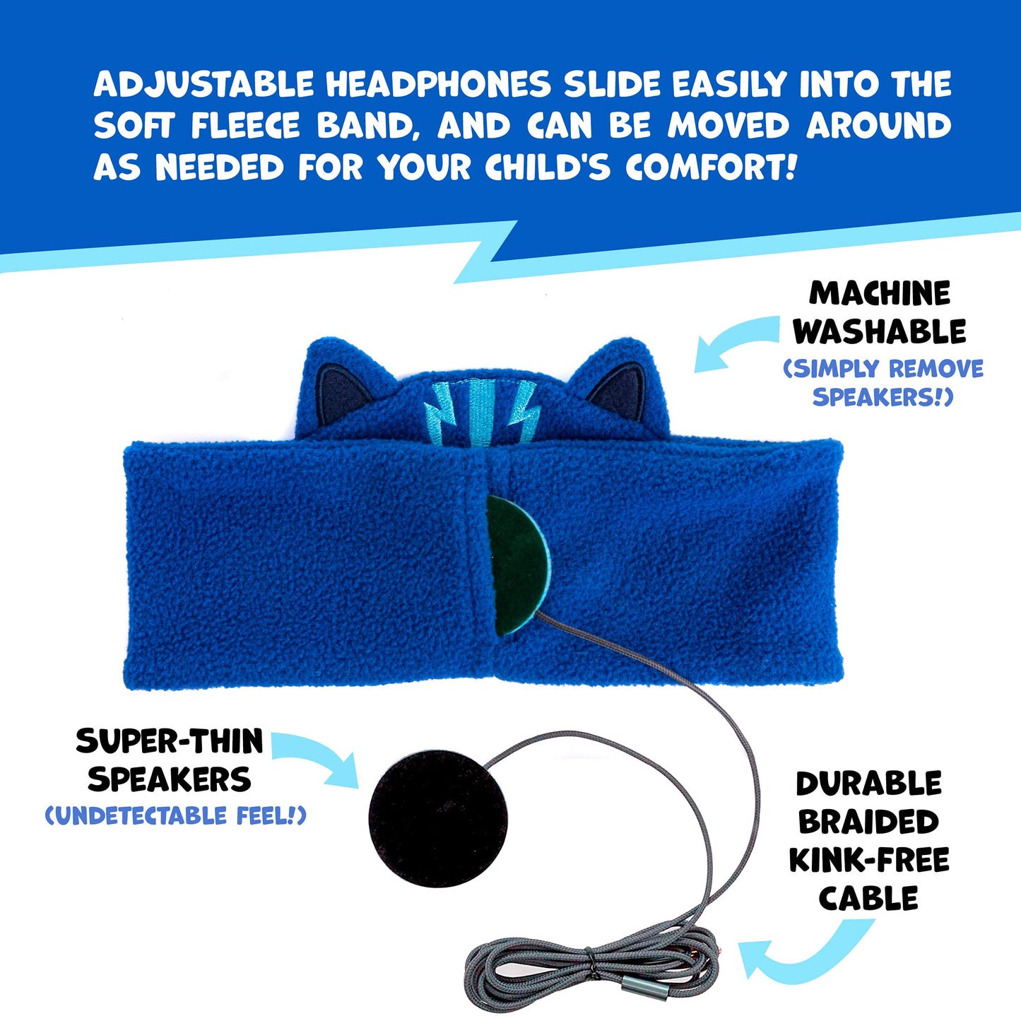 CozyPhones PJ Masks Catboy Kids Headphones Over The Ear Headband Headphones - Volume Limited with Thin Speakers & Soft Fleece Headband