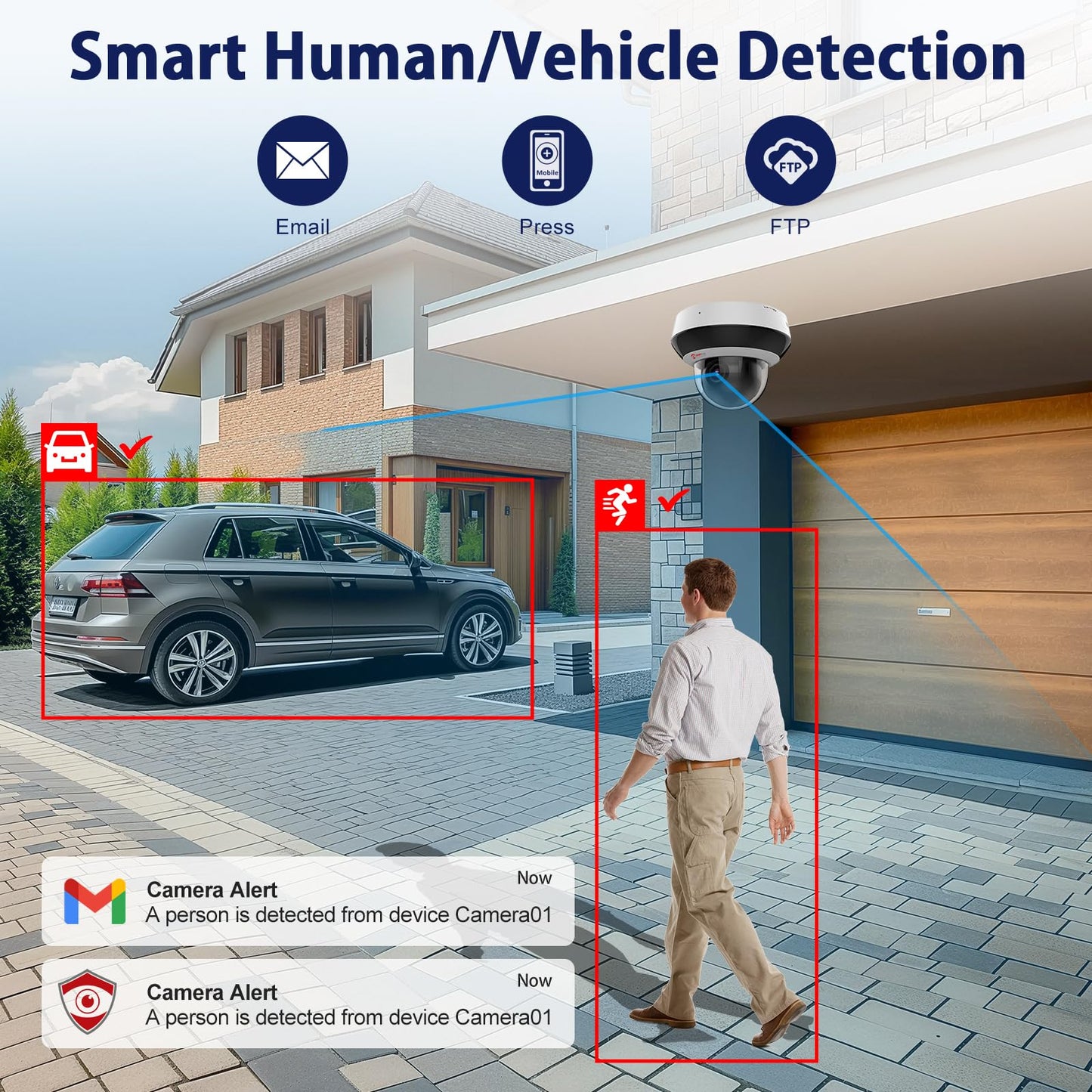 Anpviz 4MP PoE PTZ IP Camera, 4X Optical Zoom, Perimeter Protection, Human Vehicle Detection, 4MP@30fps, Dome Wired Security Camera with Audio, 330°