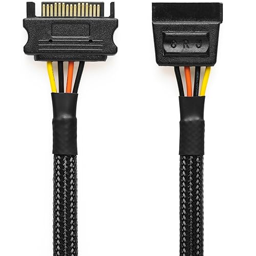 CRJ 15-Pin SATA Power Extension Cable - 24-inch (60cm), Black Sleeved - SSD, HDD SATA Power Extension for ATX Power Supplies