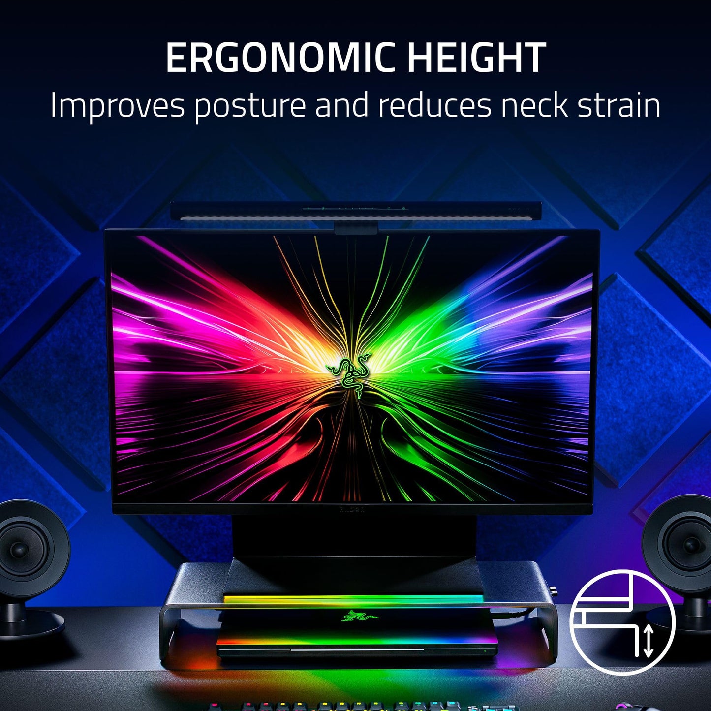 Razer Monitor Stand Chroma: 4 Port Hub - USB A 3.2, USB C 3.2, HDMI 2.0 - Ergonomic Height - Durable Aluminum Supports Up to 44 lbs - Organize Storage