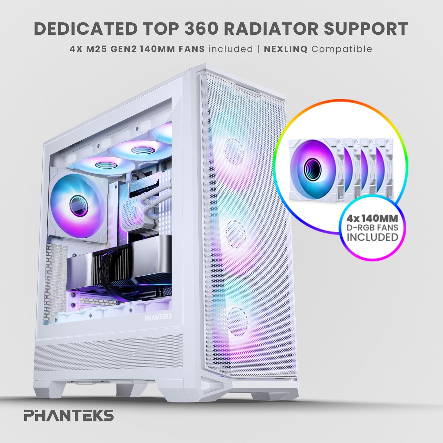 Phanteks Eclipse G400A ATX Mid-Tower Computer Case, PC Case with Tempered Glass Side Panel, RGB Gaming Chassis, 4 x 140mm Fans Pre-Installed (White)