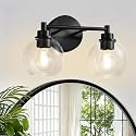 Bathroom Light Fixtures, Vanity Lights for Bathroom 2-Light Black, Bathroom Lighting Fixtures Over Mirror with Clear Glass Globe Shade, Bathroom