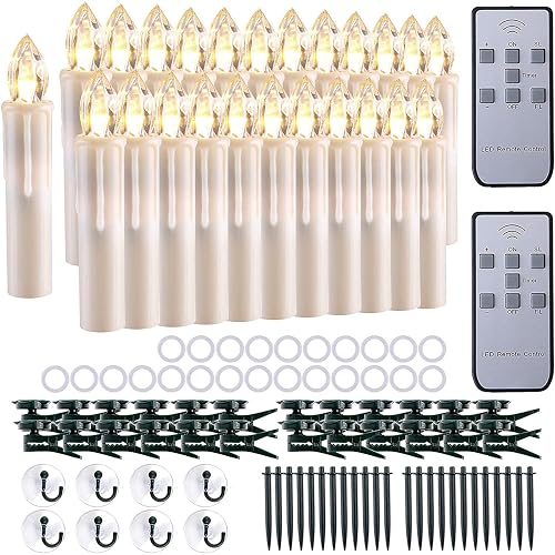 MIXALY 24 PCS LED Flameless Taper Candles, Battery Operated with Remote Updated Timer Function, Flickering Warm White Light, Perfec for Window