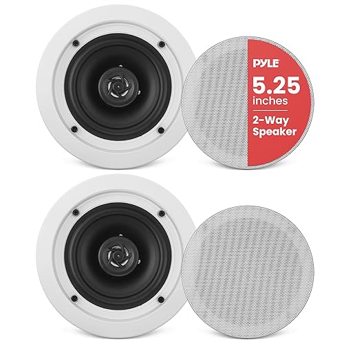 Pyle Home 5.25” Ceiling Wall Mount Speakers - Pair of 2-Way Midbass Woofer Speaker 1'' Polymer Dome Tweeter Flush Design w/ 80Hz - 20kHz Frequency