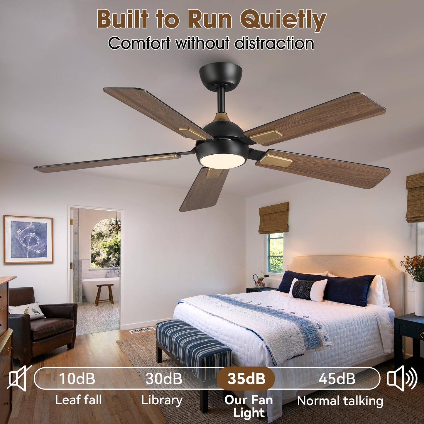 CalorHoga 52 Inch Ceiling Fan with Lights and Remote, DC Motor Quiet 6-Speed Reversible Fan, Dimmable LED 3000K/4000K/6000K, Smart APP Control, Modern