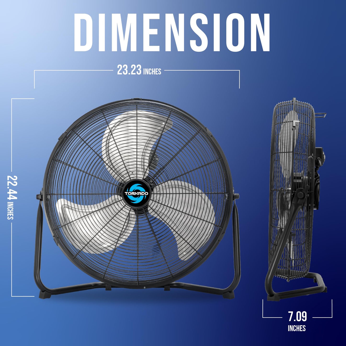 Tornado 20 Inch High Velocity Metal Floor Fan, 3-Speed Powerful Cooling for Industrial, Commercial, and Home Spaces, 120°Tilt, 6.0 FT Cord - UL safety