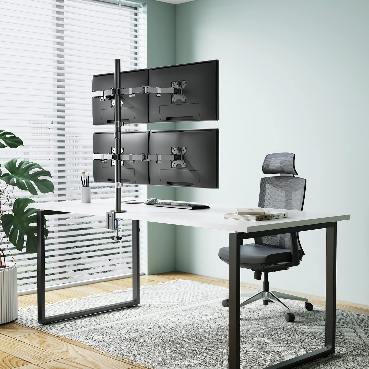 Universal Four Monitor Mount with Double-Link Swing Arms Holds Four 13" to 32" LCD Monitors up to 8 Kg (17 lbs.), Black 461566