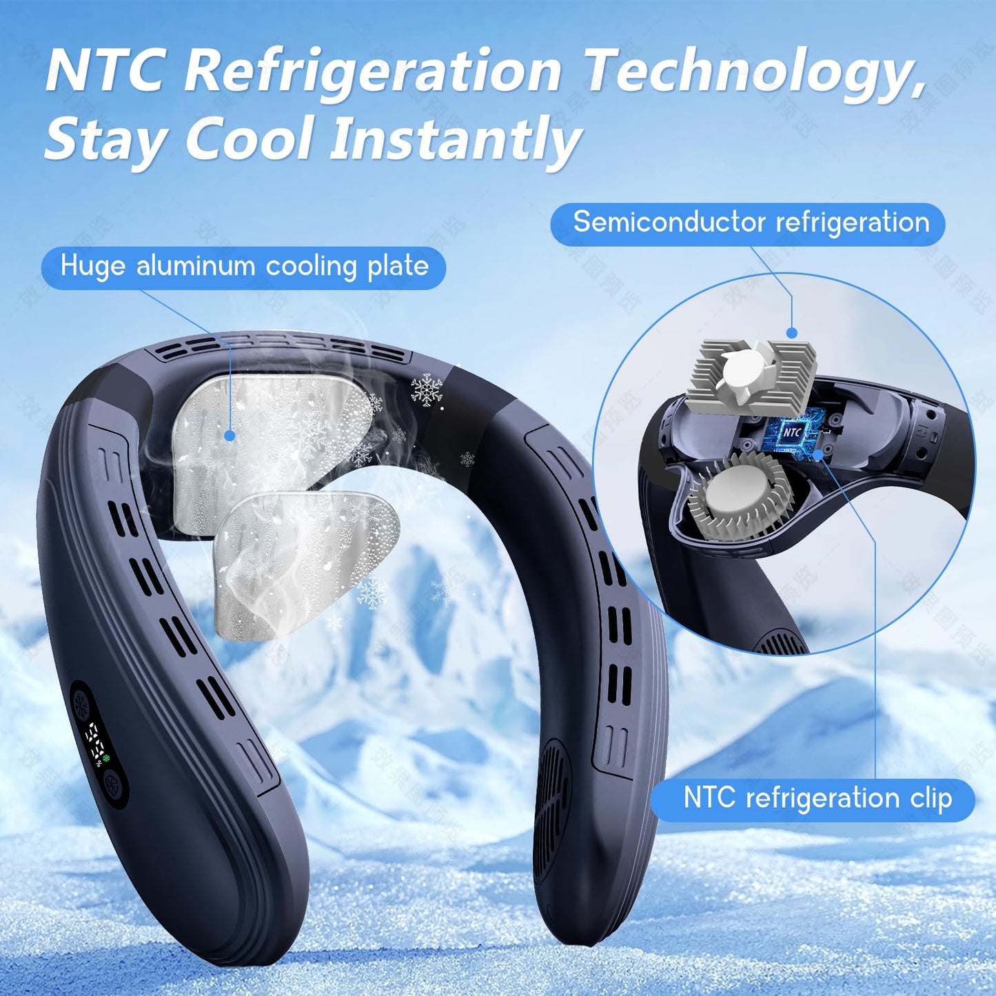 Agihoss Neck Air Conditioner Fans That Blow Cold Air Cooling Device Wearable Fan, 5200mAh Battery Operated Rechargeable Personal Fan, Blue