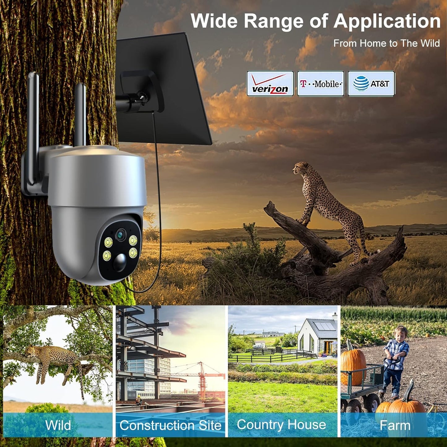 4G LTE Cellular Security Camera Security Cameras Wireless Outdoor Solar-Powered with 360° Pan & Tilt Surveillance,Pir Motion Detection,2K Color Night