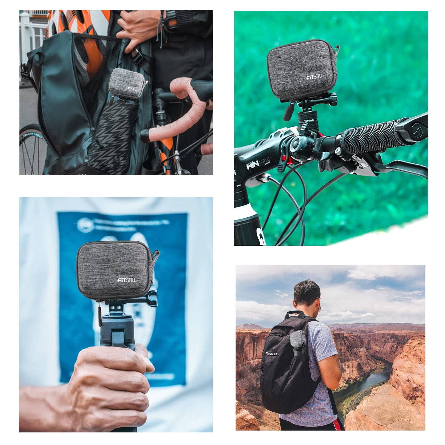 FiTSTILL Grey Weaving Mini Carrying Case for Go Pro Hero 13/12/11/10/9/8/7/(2018)/6/5/4/3+/3 Black,Hard Shell Travel Storage Case for AKASO,Campark,YI
