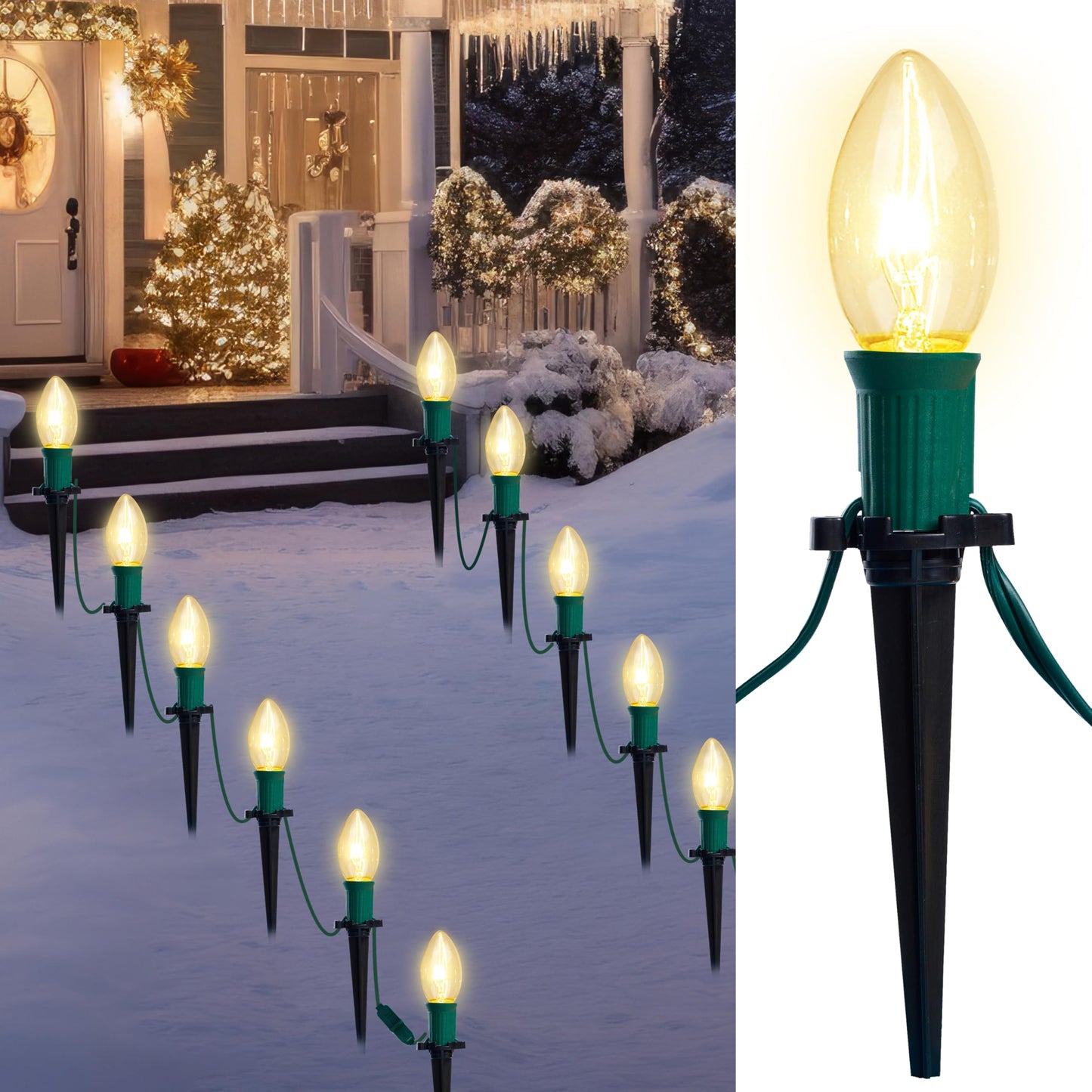Joiedomi Christmas C9 Pathway Lights Outdoor Decorations 24 Packs, 30.75ft Xmas Warm White Pathway Marker String Lights for Holiday Waterproof Outside