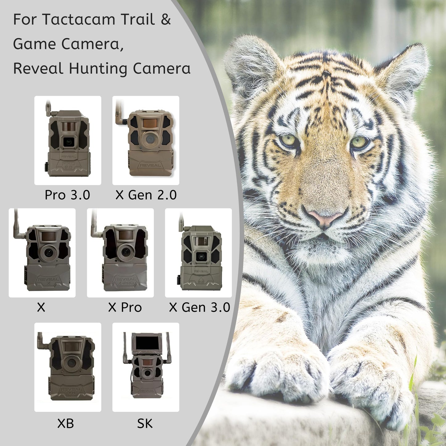 4Pack 6000mAh Reveal Upgraded Solar Charge Battery for Tactacam Cellular Trail Cameras Pro 3.0, X Gen 2.0, X Gen 3.0, X, X Pro, XB, SK with LED