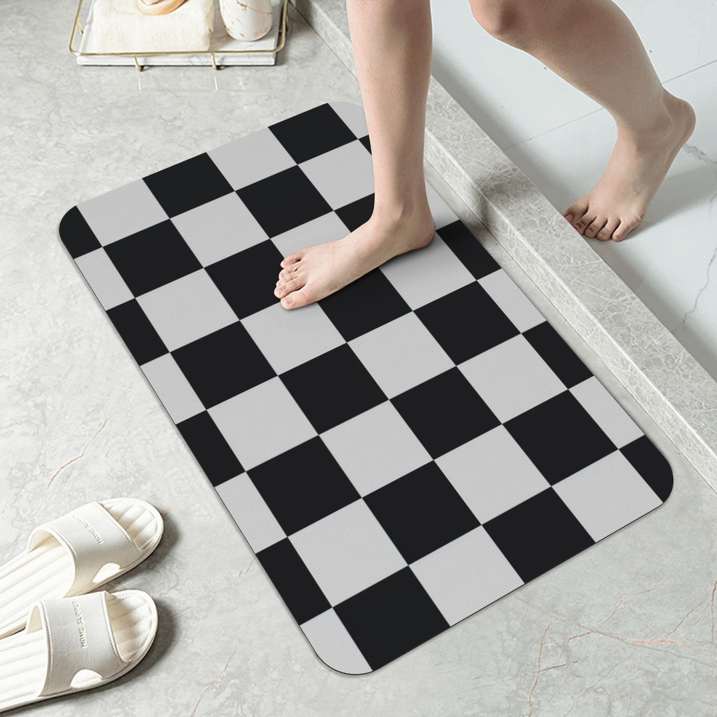 Knerova Black and White Checkered Bath mats Quick Dry Absorbent Bath Rugs Rubber Non Slip Bath Mat for Bathroom Floor Tub Shower Sink 20"×31.5"