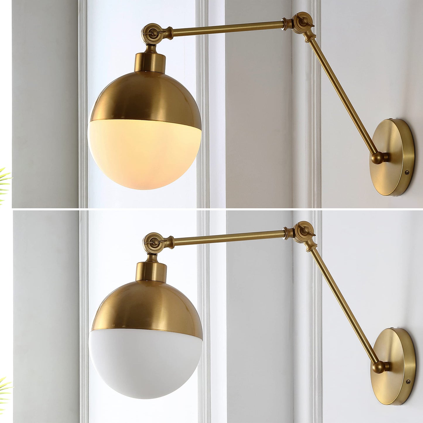 JONATHAN Y 12.5" Brass Gold 1-Light Iron and Glass Arm-Adjustable LED Sconce, Mid-Century Modern Art Deco Wall Lamp for Bedroom Living Room, LED Bulb