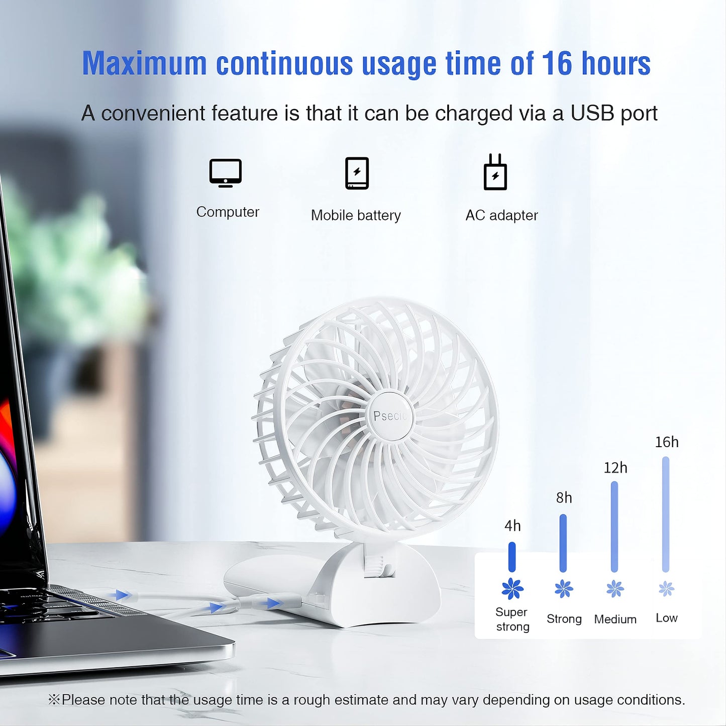 PSECICI Handheld Fan, Mini Portable Personal Fan with lanyard, 4 Speeds Level 180° Foldable Design for Desk/Travel/Office/Outdoor