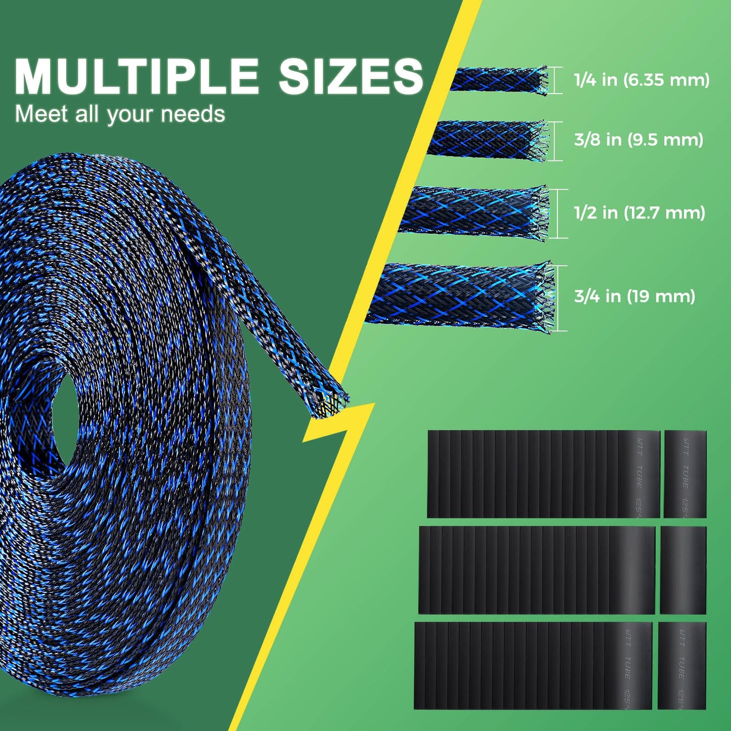132 ft Expandable Braided Cable Sleeve Wire Loom PET Wire Sleeving?Wrap Management Mesh for Audio Video and Other Home Device Cable Automotive Wire