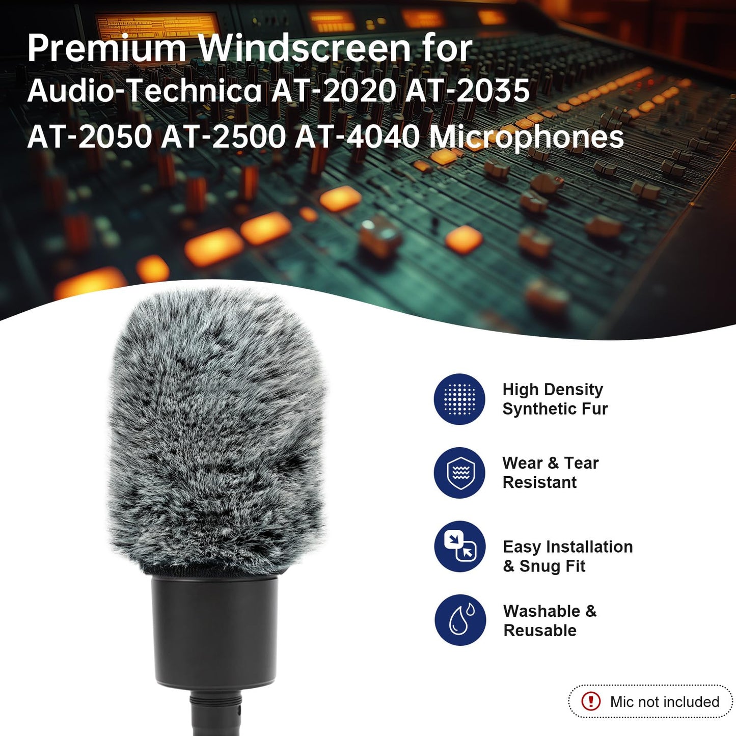 PhantAccy Pop Filter/Windscreen for Audio-Technica AT-2020 AT-2035 AT-2040 AT-2050 ATR2500 ATR2500X AT-4040 Microphones, Furry Mic Cover for Wind and