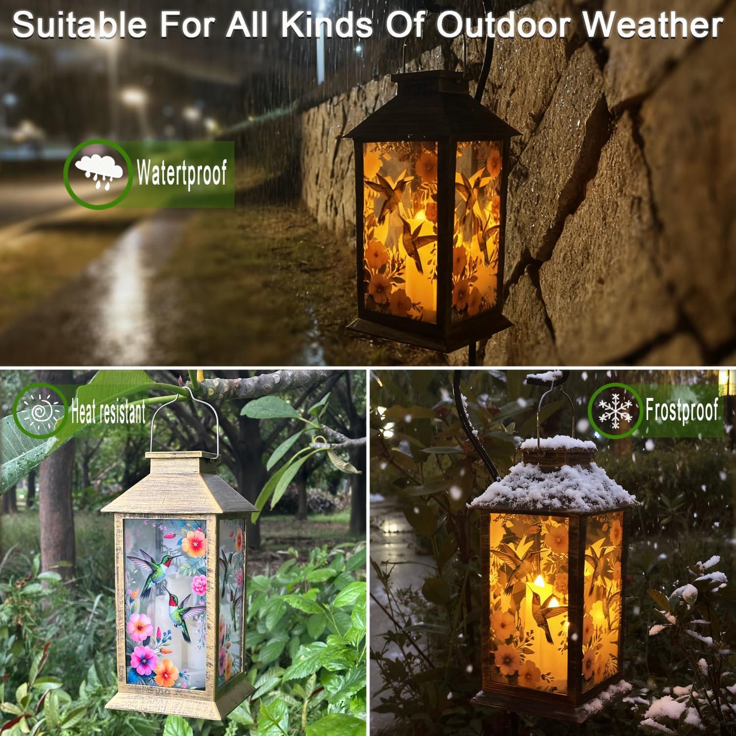 Solar Outdoor Lantern Garden Hanging Waterproof Lanterns PVC 3 LED Flickering Flameless Candle Decorative Lights for Table,Outdoor?Mothers Day