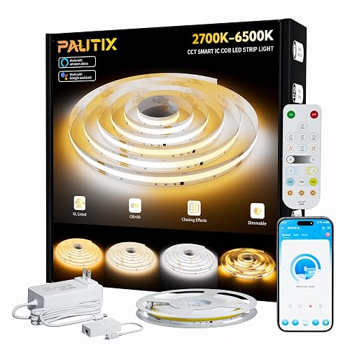 PAUTIX COB LED Strip Lights Addressable 2700K-6500K Chasing White Light CCT Smart IC Tunable Tape Lights 16.4ft Super Bright Dimmable,Alexa Voice