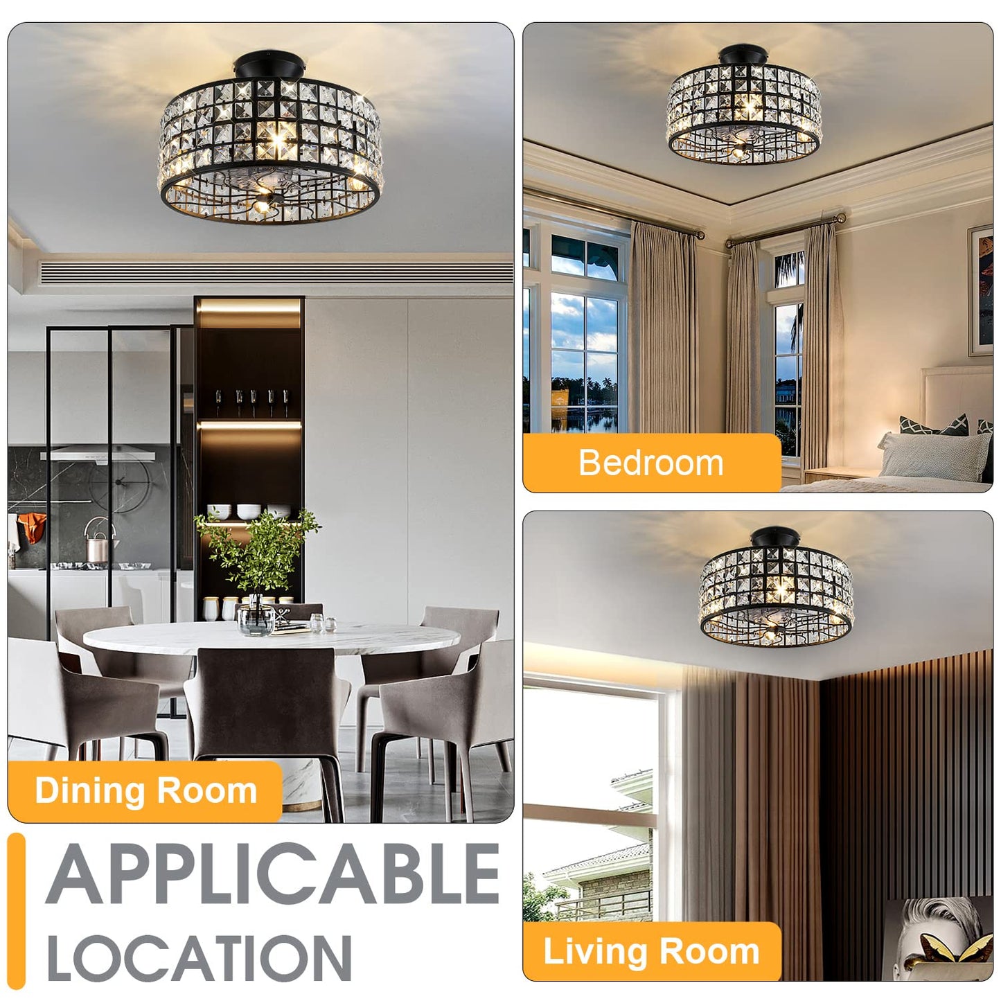 OBCGT 18inchCage Ceiling Fan with Lights Remote Control 8 Blades Rustic Crystal Chandelier Fan Industrial Bladeless for Living Dining Room Bedroom