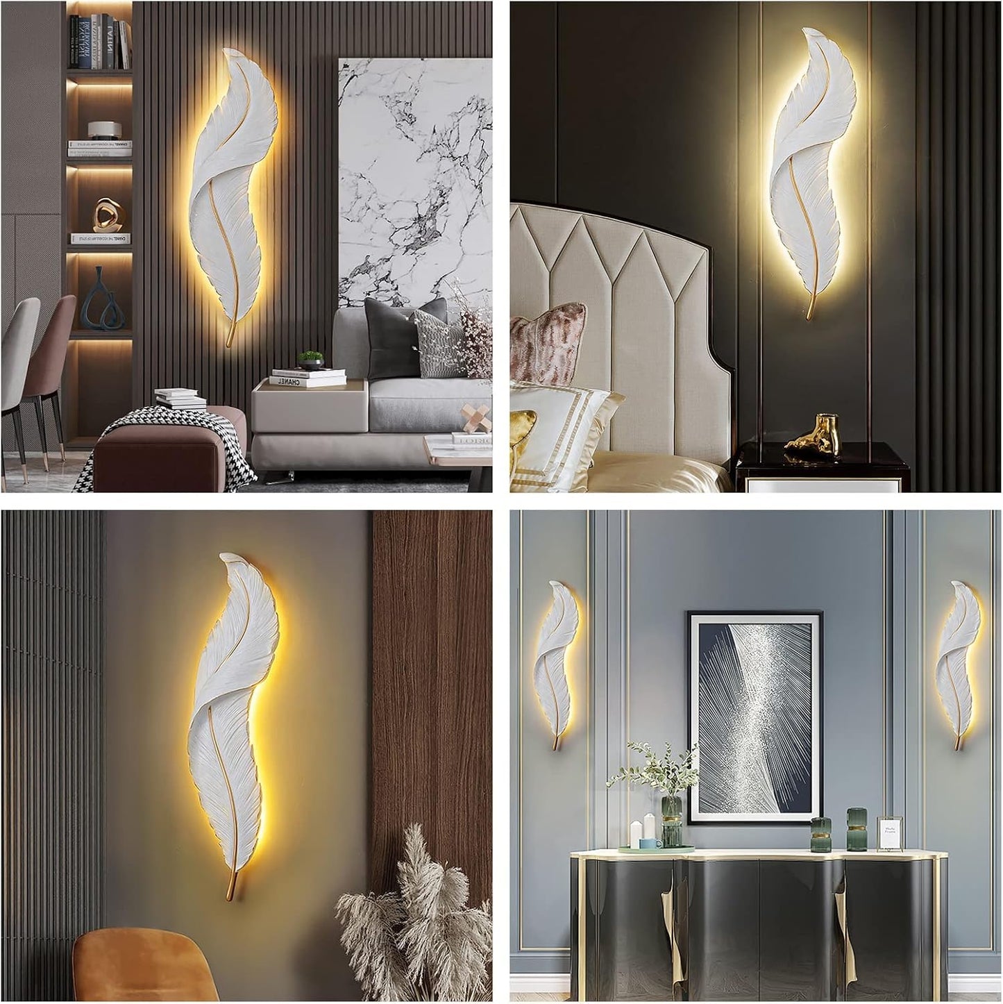 DJAMEL :Creative Wall Sconce?White Resin Feather Decorative Wall Light, LED Indoor Living Room Wall Mounted Light Fixture Lamps for Indoor Living Room