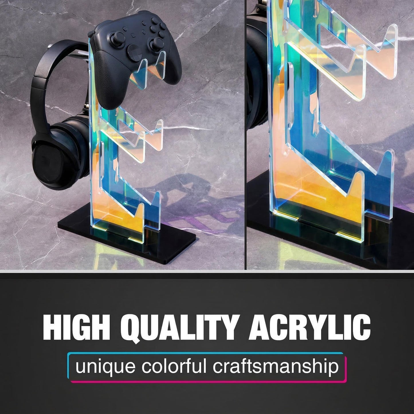 NiHome Iridescent Acrylic Multi-Tier Universal Game Controller Headset Holder Stand for PS5 Xbox ONE Switch Colorful Controller Stand Gaming