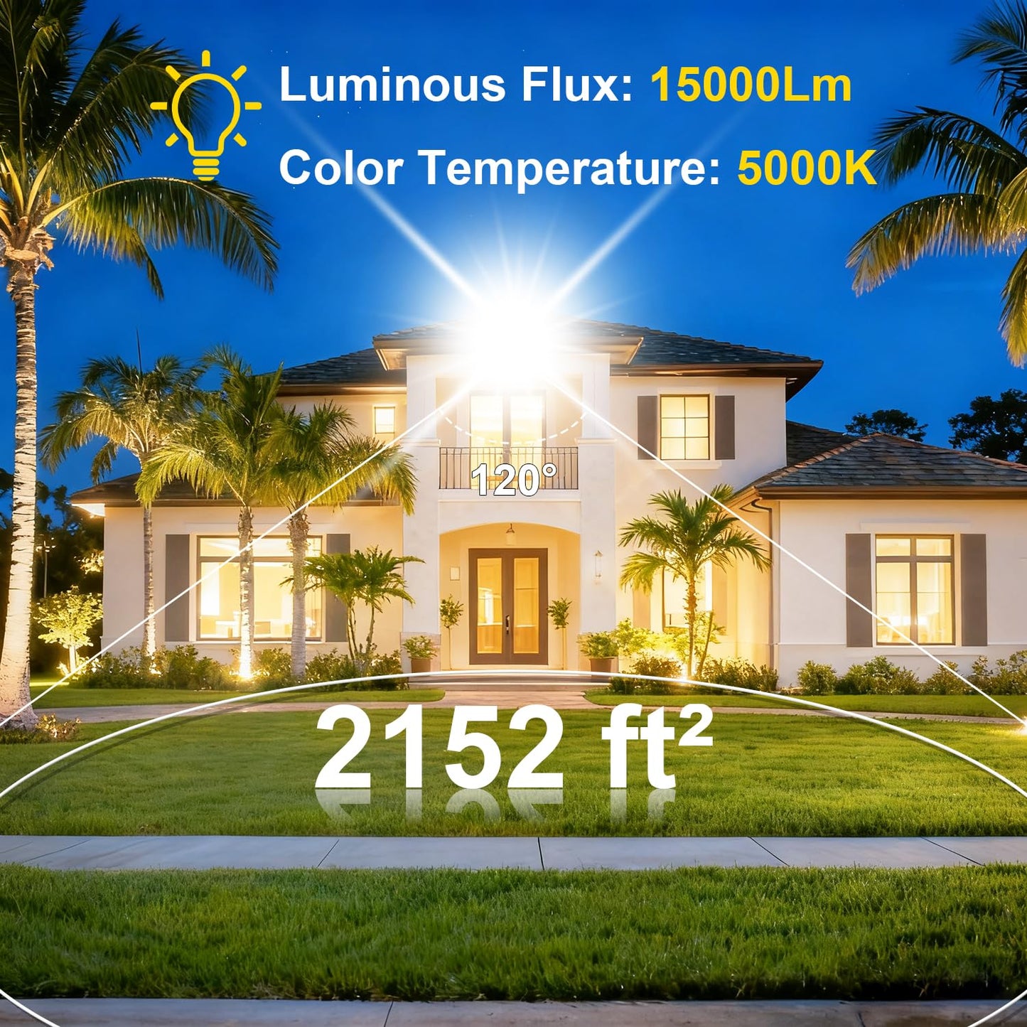 100W Flood Lights Outdoor, 15000lm Bright LED Work Light with Plug, 5000K Daylight White Outdoor Lights, IP65 Waterproof Security Lights for Yard