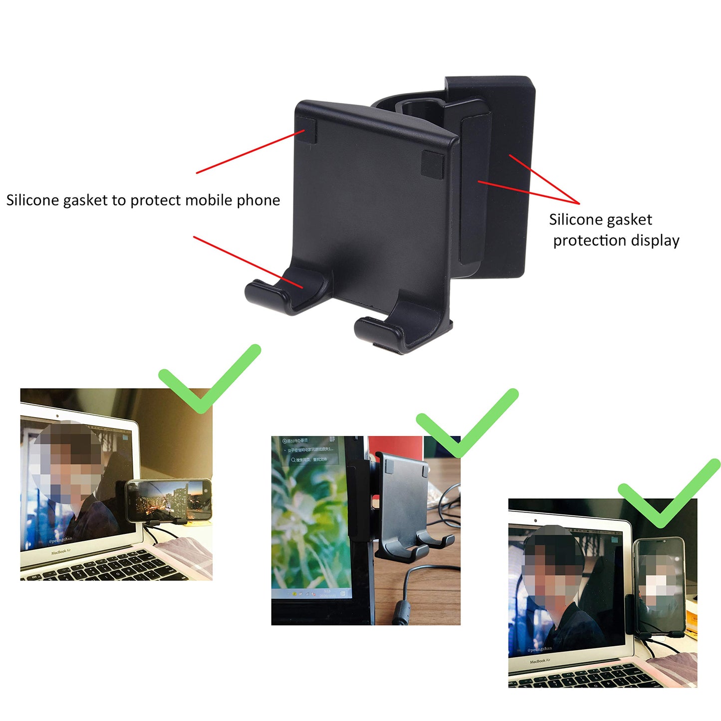 Kare Kind Smartphone Clip-On Holder - Attaches to Monitor and Laptops - Adjustable Mount for Slim or Thick Monitors (up to 25mm) - with A Universal