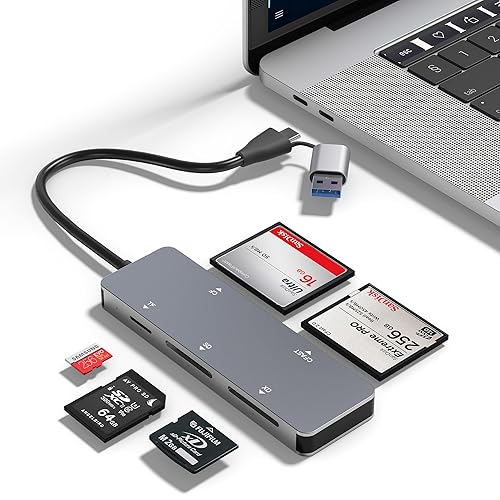 CFast Card Reader, 5-in-1 USB C/A Card Reader for Computer & Camera with Dedicated CFast 2.0 Slot, 5Gbps SD/TF/XD/CF Memory Card Reader, XD Card