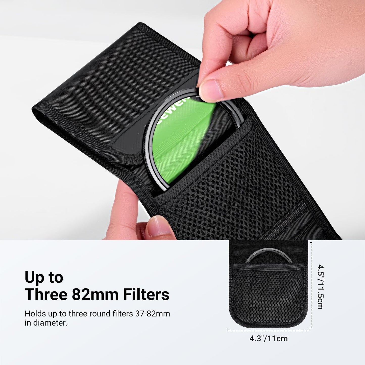 NEEWER 82mm Filter Case, Trifold Foldable Splash Resistant Protective Carry Pouch Storage Bag Accessories, Holds Up to Three 82mm Round Camera Lens