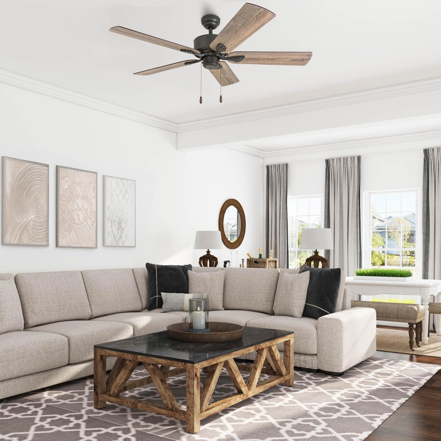 Prominence Home Glencrest, 52 Inch Farmhouse Ceiling Fan with No Light, Remote Control, Three Mounting Options, 5 Dual Finish Blades, Reversible Motor