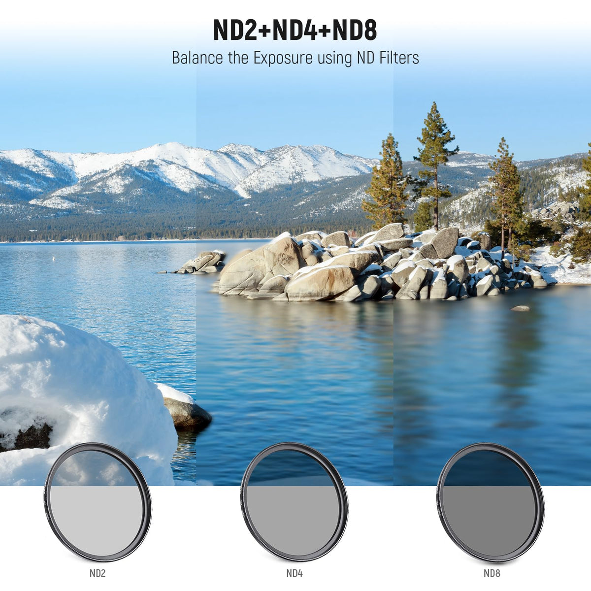 NEEWER 46mm ND Filter Pack and Lens Accessories, ND2 ND4 ND8 UV FLD CPL Filter Kit with Lens Cap