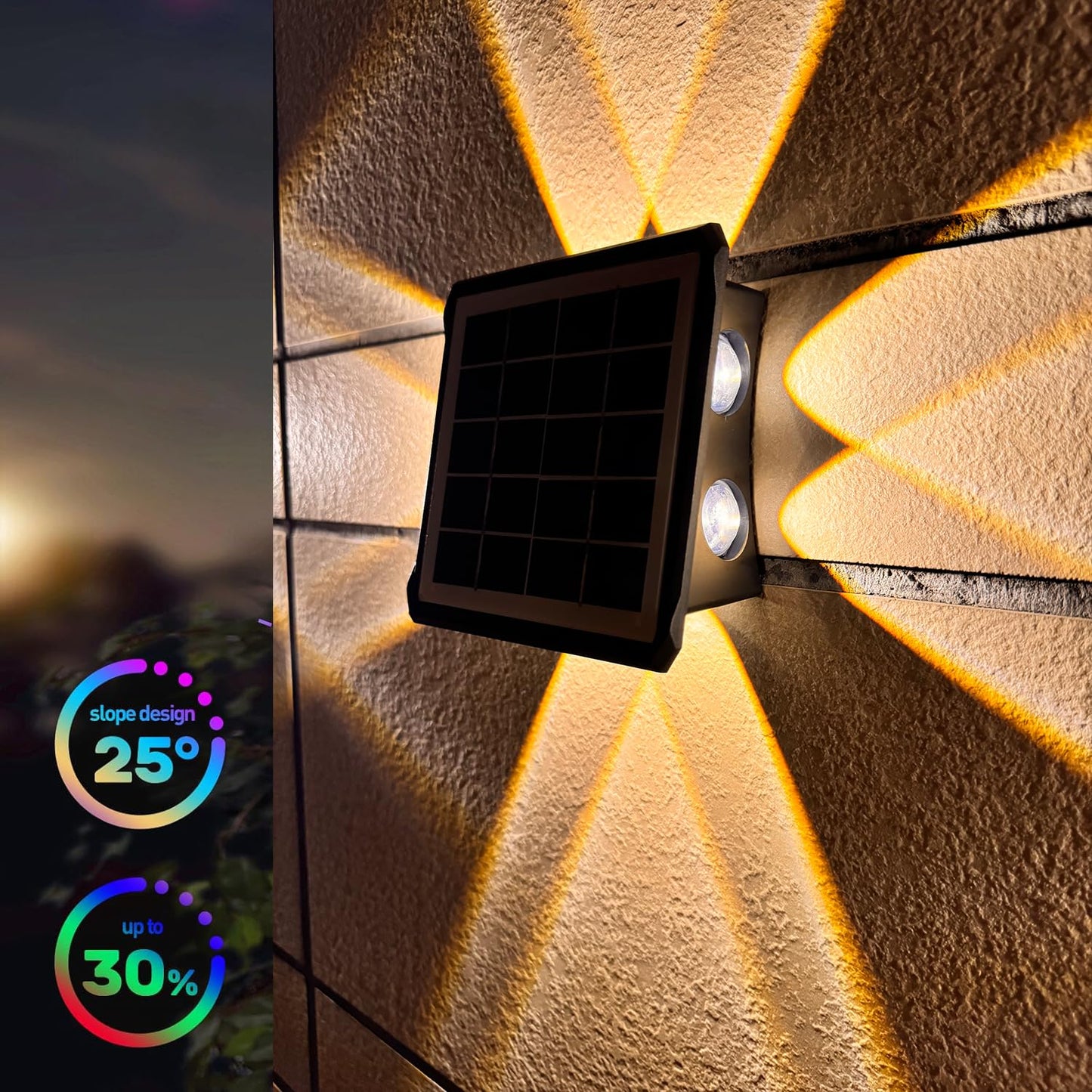 Solar Outdoor Lights, Up and Down Lighting, Waterproof IP65, Fence Light for Yard, Garden, Garage, Pools, Deck (8LED-Warm Light, 4PACK)