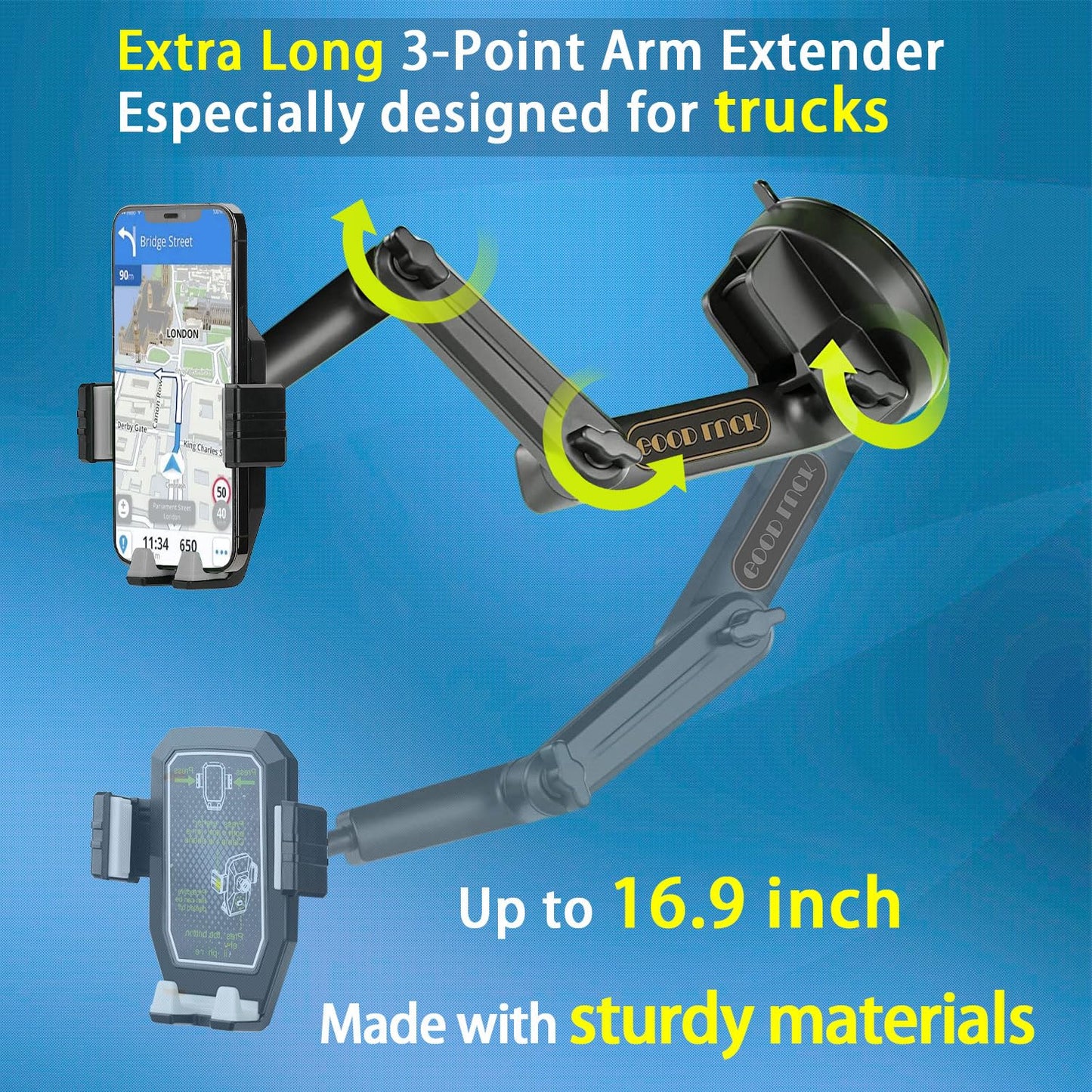 EVEMANT Phone Mount for Truck, Truck Phone Holder Mount Heavy Duty, Dashboard Windshield Phone Holder for Semi Truck, Suction Cup Phone Mount