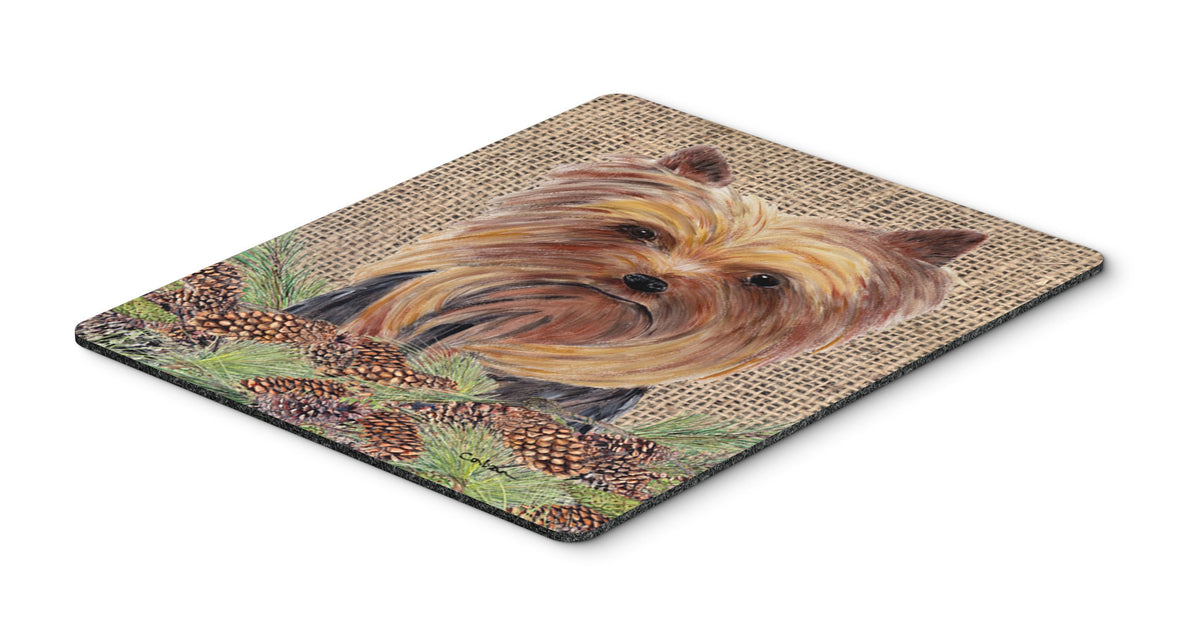 Caroline's Treasures SC9046MP Yorkie Faux Burlap and Pine Cones Mouse Pad, Hot Pad or Trivet for Home Office Gaming Working Computers Laptop Mouse