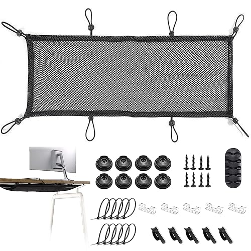 Under Desk Cable Management Net, 36PCS Under Table Cord Management Mesh Organizer Flexible Wire Hiders, Extra Large Capacity Wire Management Kit Under