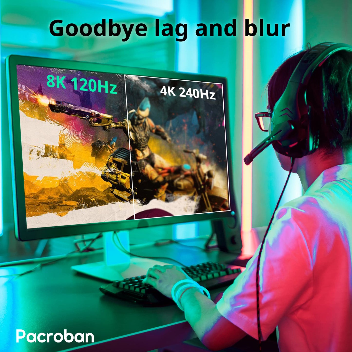 Pacroban 16K DisplayPort to DP 2.0 Cable (10ft) 80Gbps with Latches, 16K 60Hz, 8K 120Hz, 4K 240Hz, 1080p 240Hz, Bandwidth of 80Gbps, Dynamic HDR
