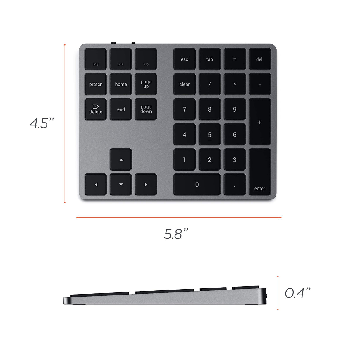 Satechi Bluetooth Extended Numeric Keypad, Rechargeable 34-Key, Space Gray