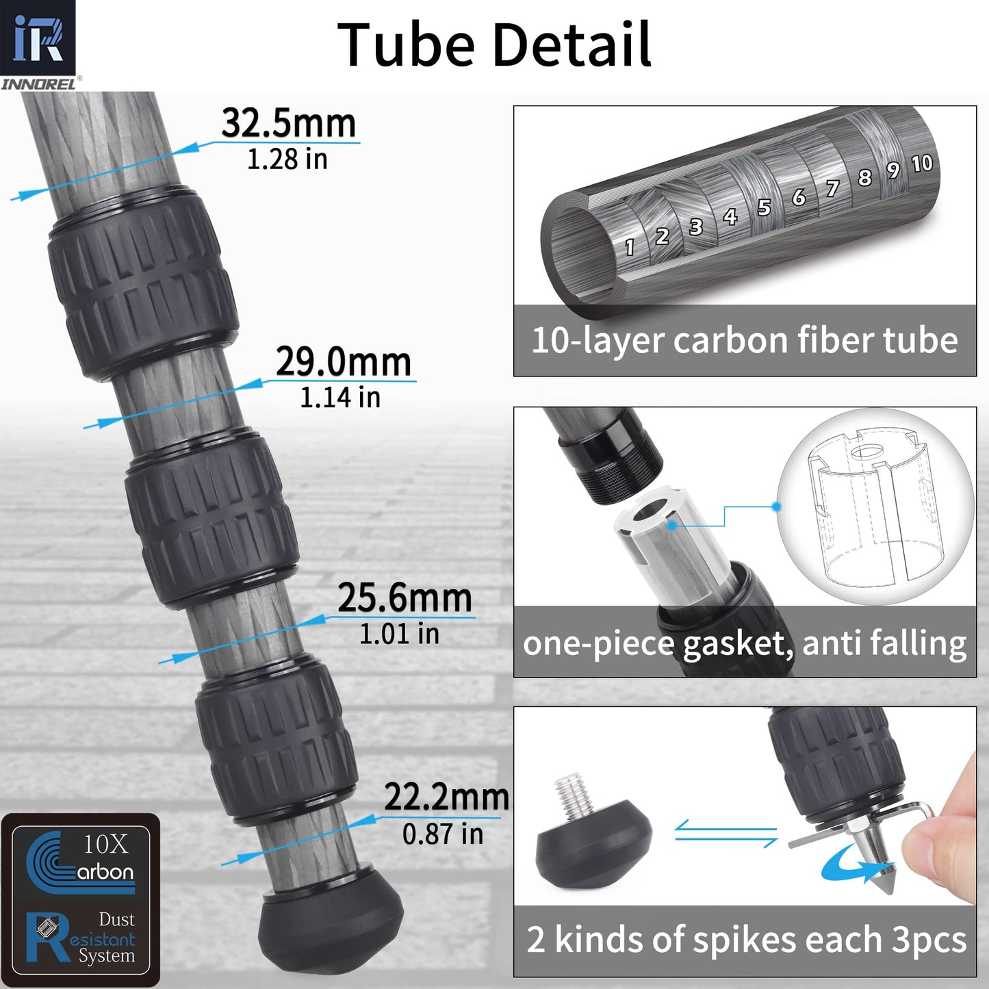 Carbon Fiber Tripod-INNOREL RT85C Without Ballhead Super Professional Tripod Monopod Heavy Duty Stand Support for Digital DSLR Camera Black