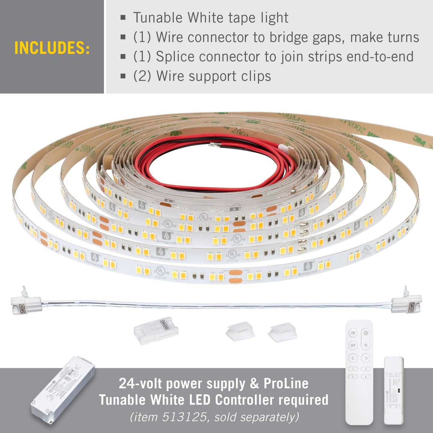 Armacost Lighting RibbonFlex Pro 24V White CCT Tunable LED Strip Light Tape 32ft (10m)